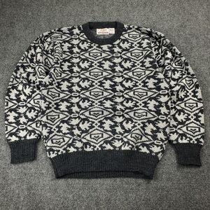 Vintage 80s Voyager Ski Sweater Medium Knit Geometric Abstract Pattern Crewneck